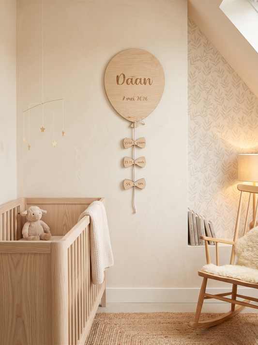 Houten ballon wandlamp strak