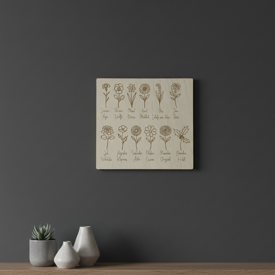 Houten geboortebloemen bordje mama