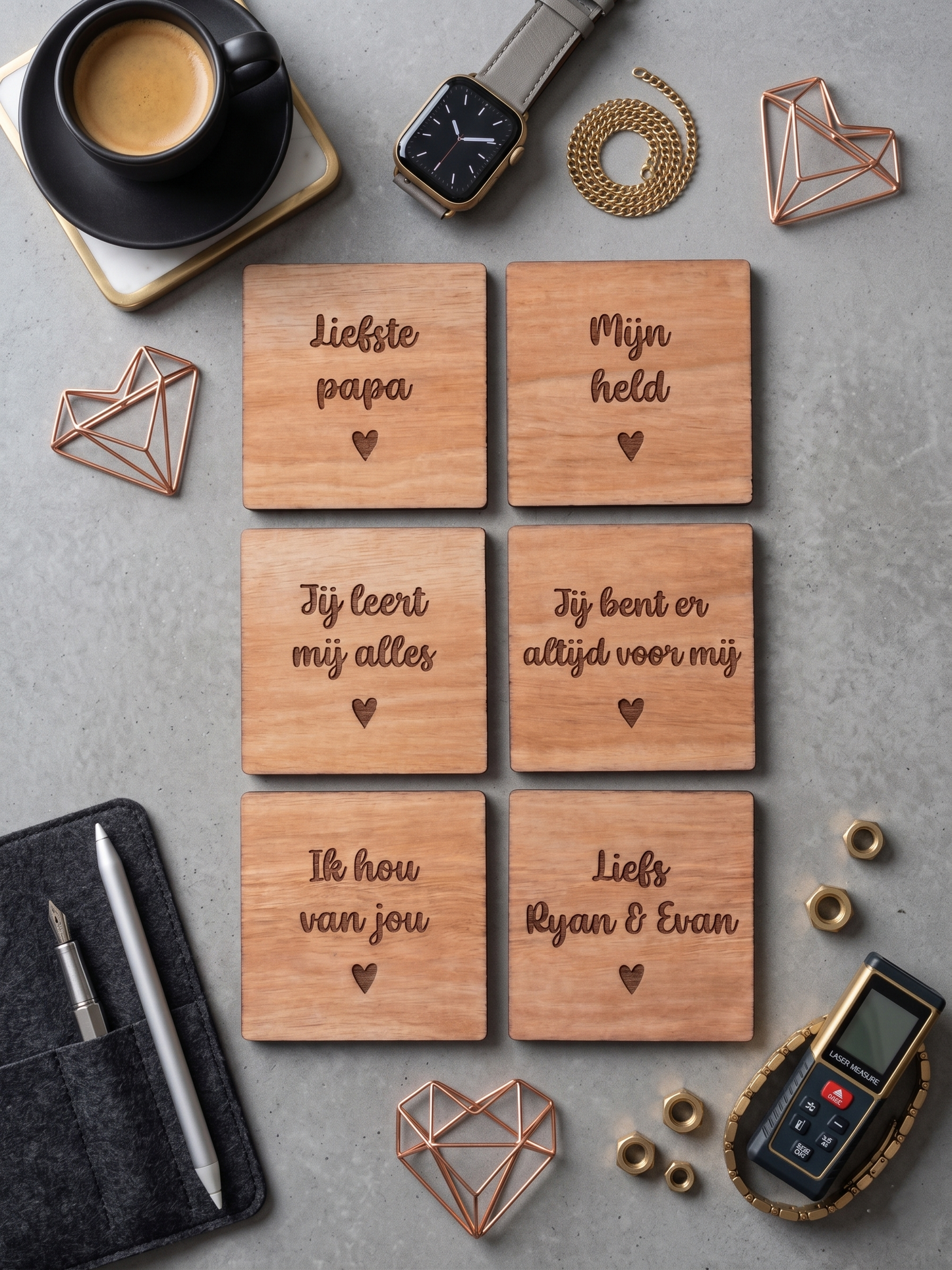 Houten onderzetters papa