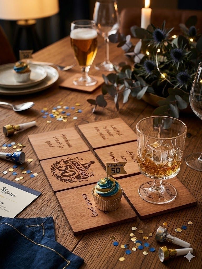 Houten onderzetters Abraham & Sarah