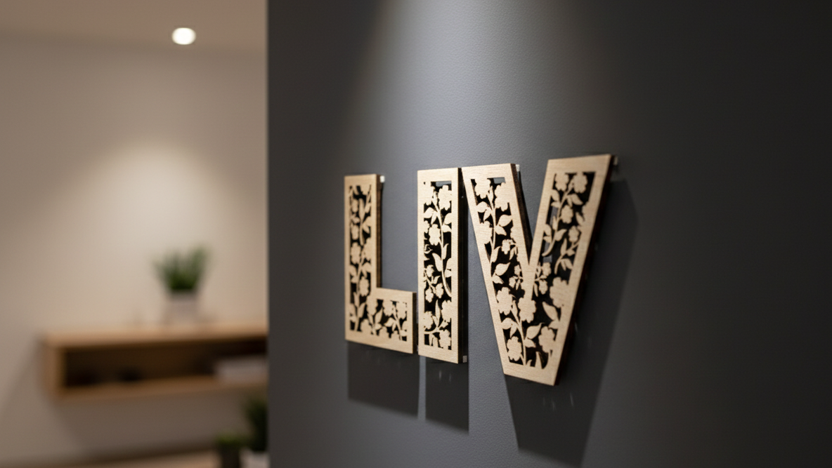 Houten bloemen letters