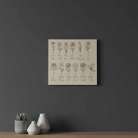 Houten geboortebloemen bordje mama