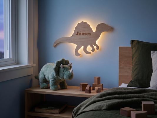 Houten dino wandlamp