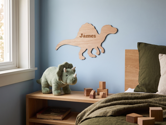 Houten dino wandlamp