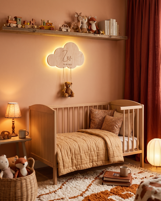 Houten wolk wandlamp