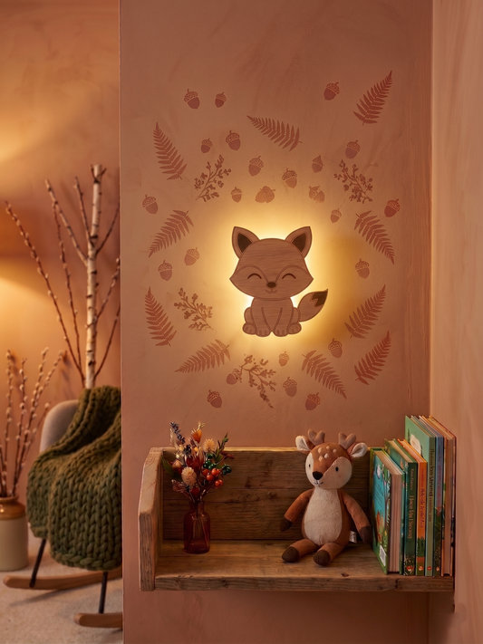 Houten vos wandlamp